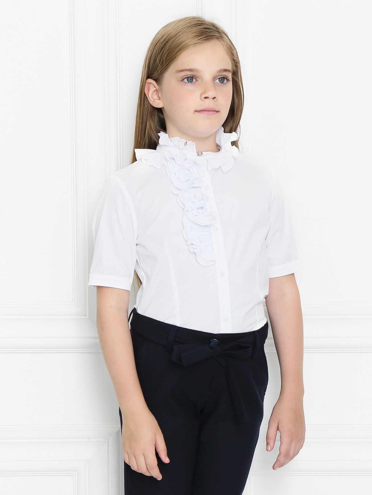 Хлопковая блуза с коротким рукавом Aletta Couture  –  Модель Верх-Низ  – Цвет:  Белый