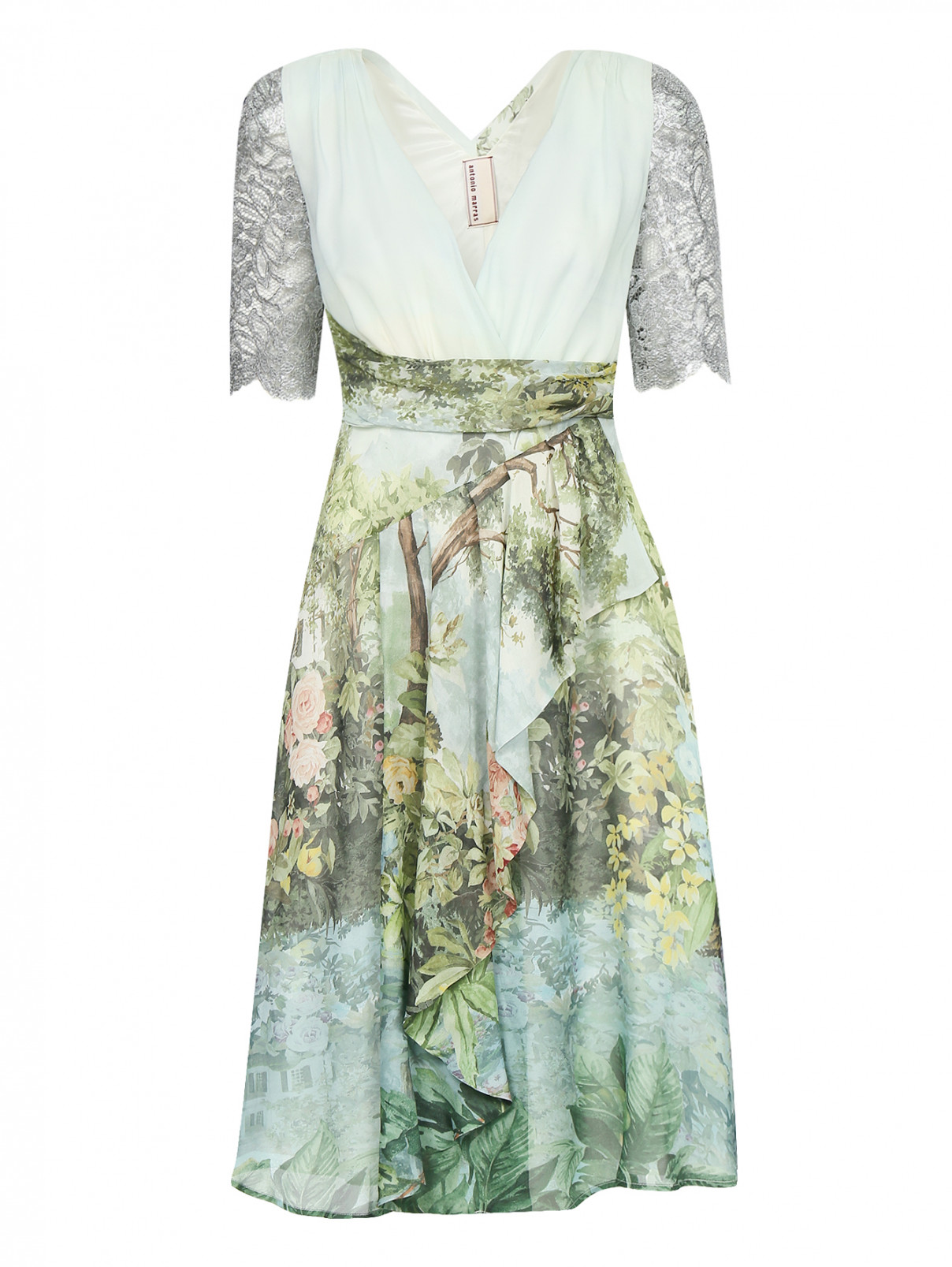 Платье-миди с узором и декоративной отделкой из кружева Antonio Marras  –  Общий вид  – Цвет:  Узор