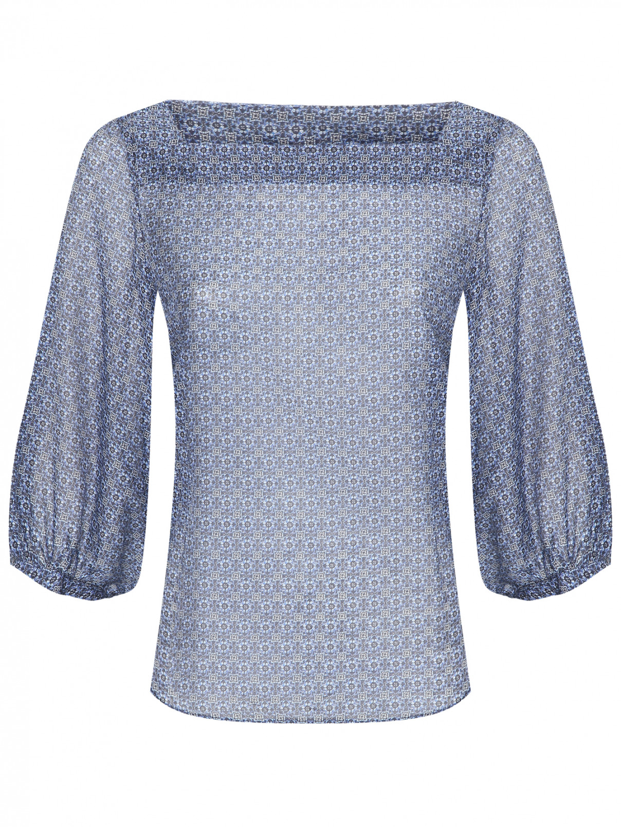 Блуза из хлопка и шелка с узором Caractere  –  Общий вид  – Цвет:  Синий