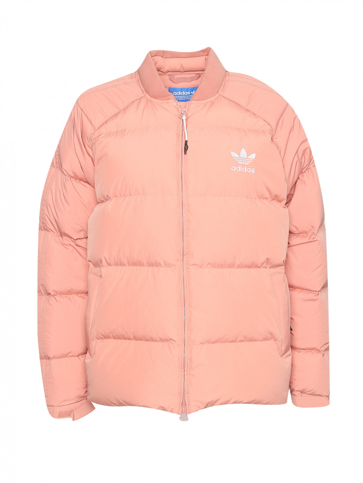 Пуховик на молнии с логотипом Adidas Originals  –  Общий вид  – Цвет:  Розовый