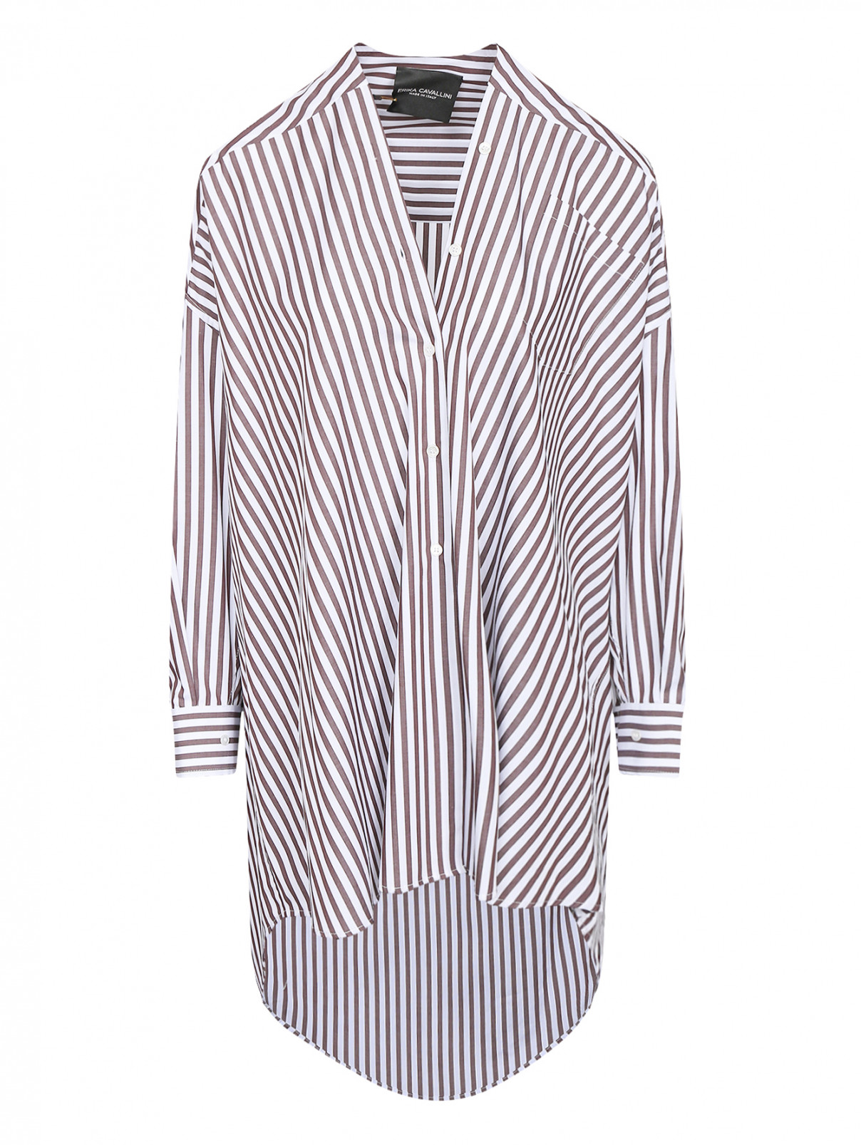 Удлиненная блузка из хлопка с узором "полоска" Erika Cavallini  –  Общий вид  – Цвет:  Бежевый