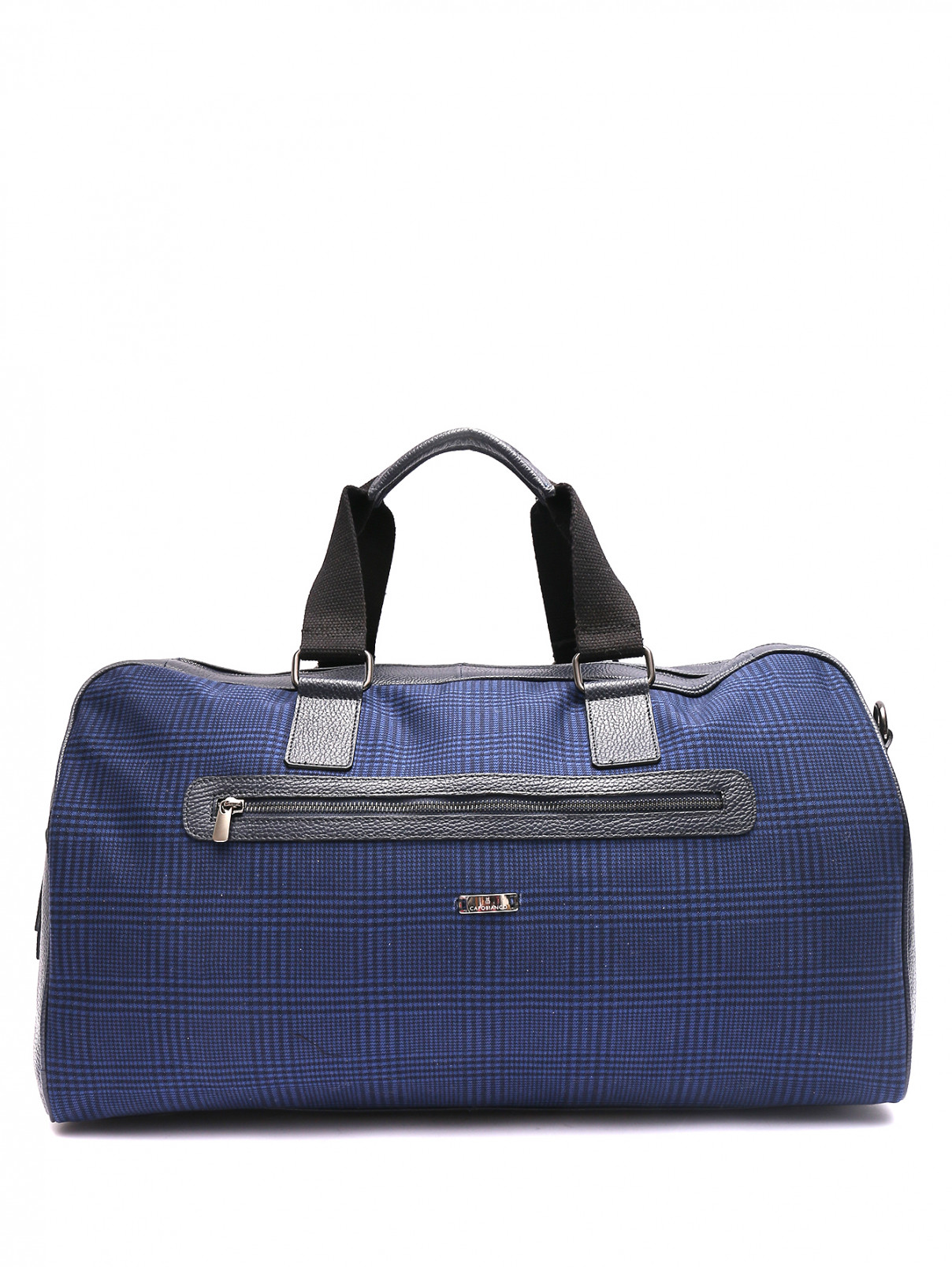 Комбинированная сумка с узором клетка Capobianco  –  Общий вид  – Цвет:  Синий