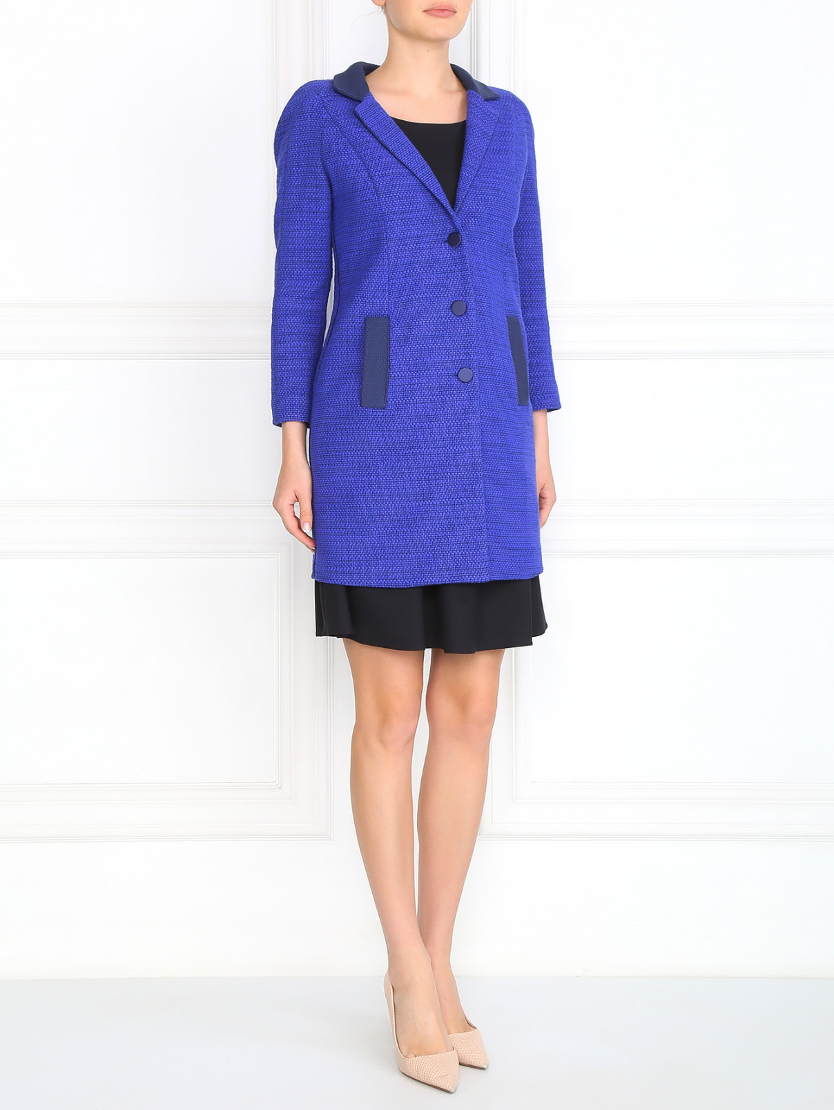 Легкое пальто из хлопка с контрастными вставками Emporio Armani  –  Модель Общий вид  – Цвет:  Фиолетовый