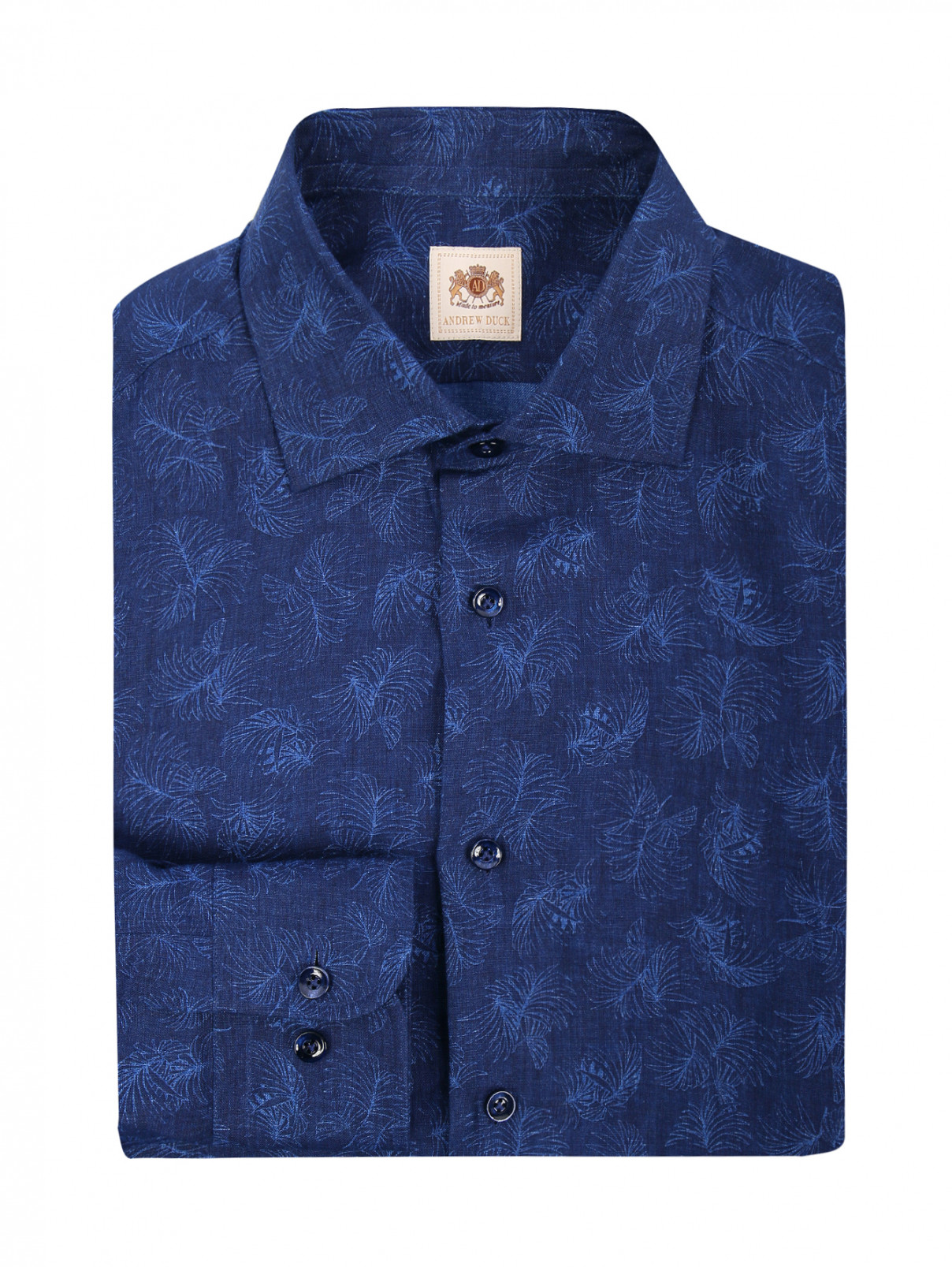 Рубашка из льна с узором Andrew Duck  –  Общий вид  – Цвет:  Синий