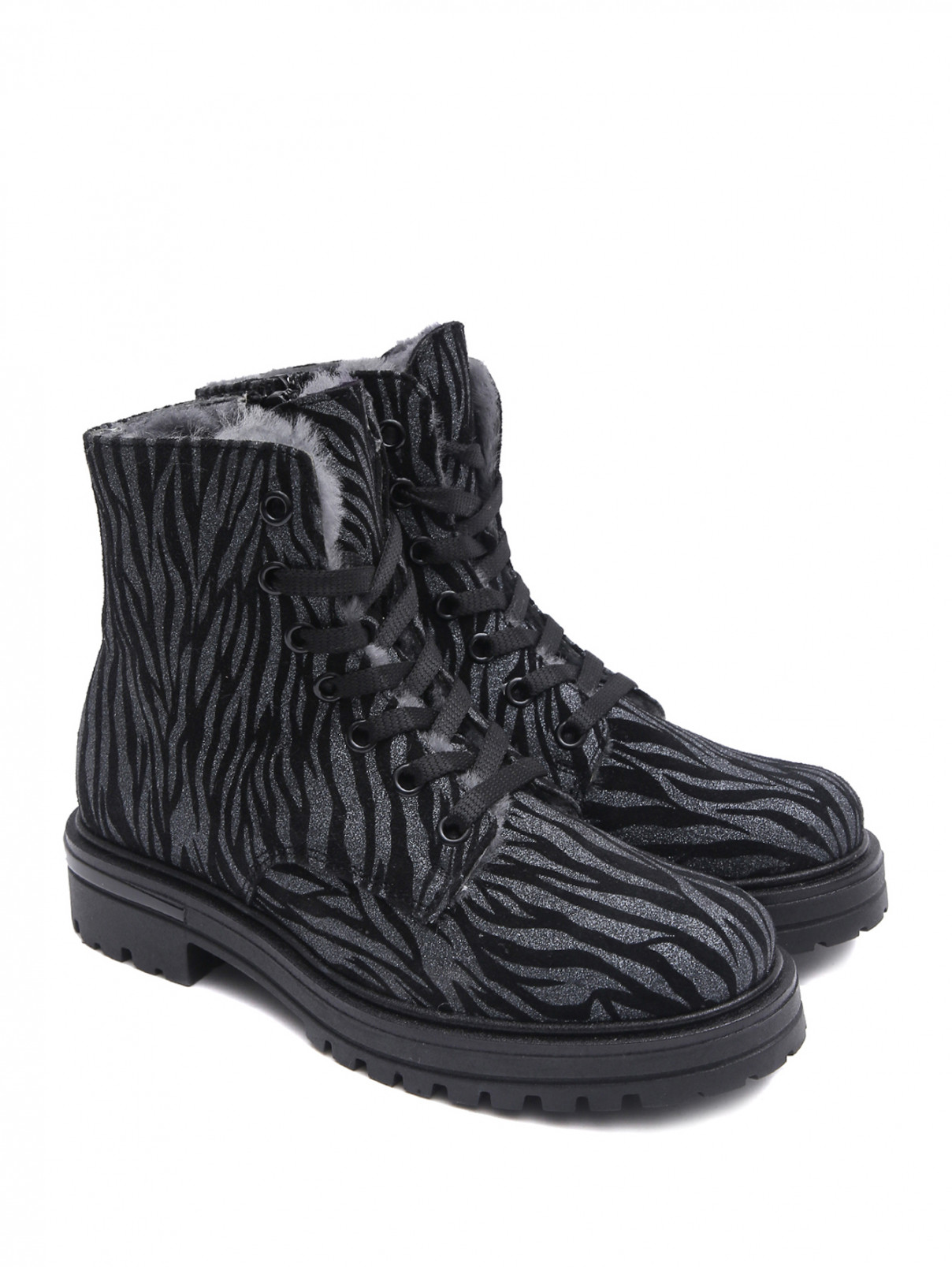 Утепленные ботинки с узором Zecchino d`Oro  –  Общий вид  – Цвет:  Черный