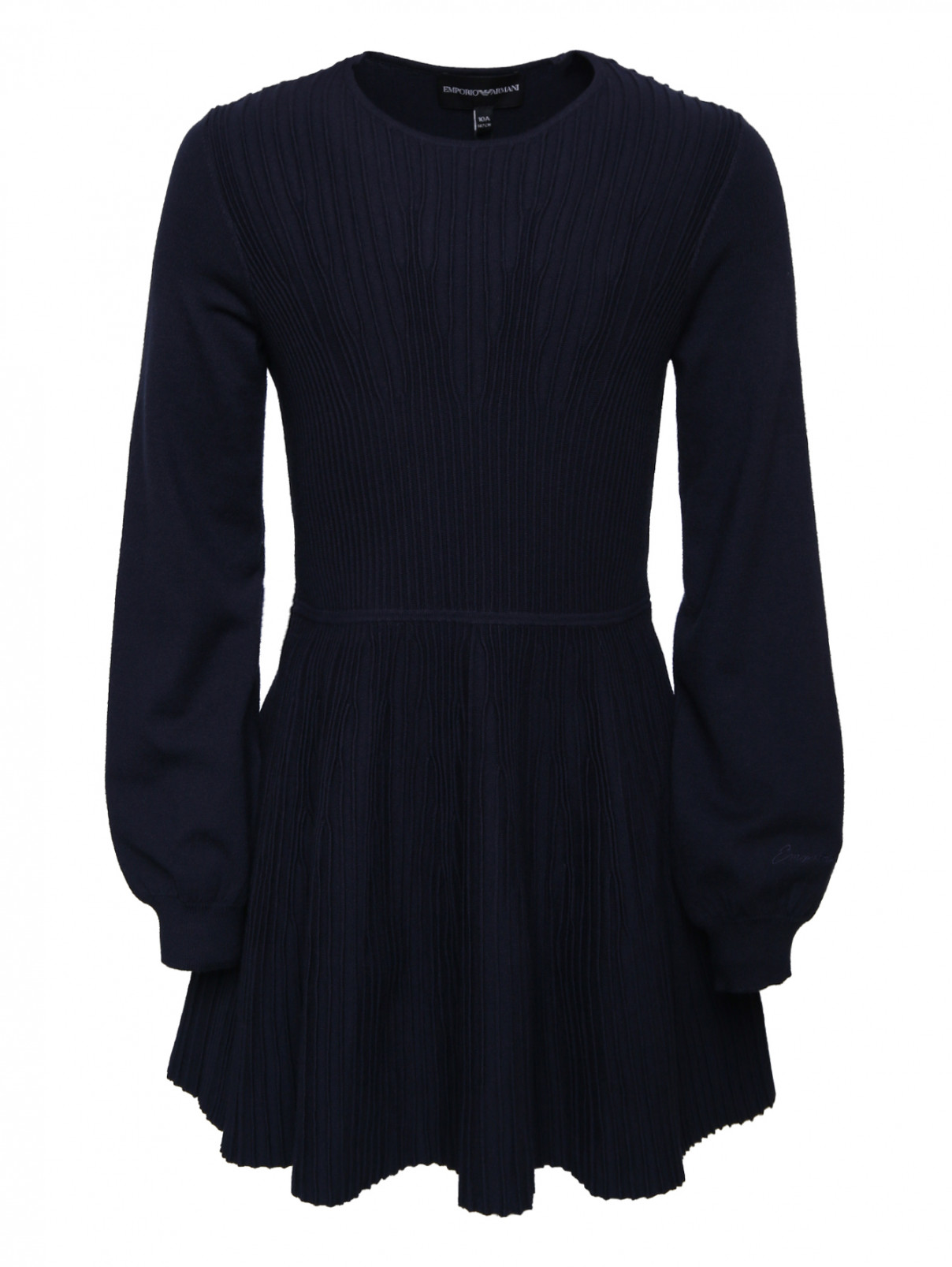 Трикотажное фактурное платье Emporio Armani  –  Общий вид  – Цвет:  Синий