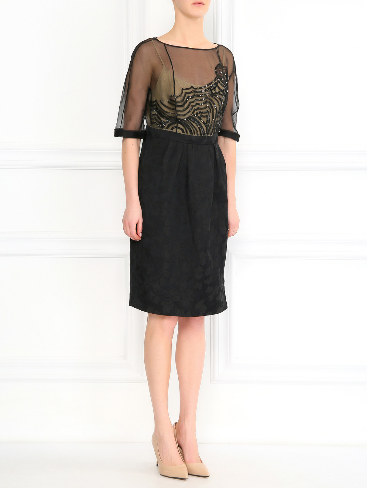 Платье из шелка с узором декорированное бисером Antonio Marras  –  Модель Общий вид  – Цвет:  Черный