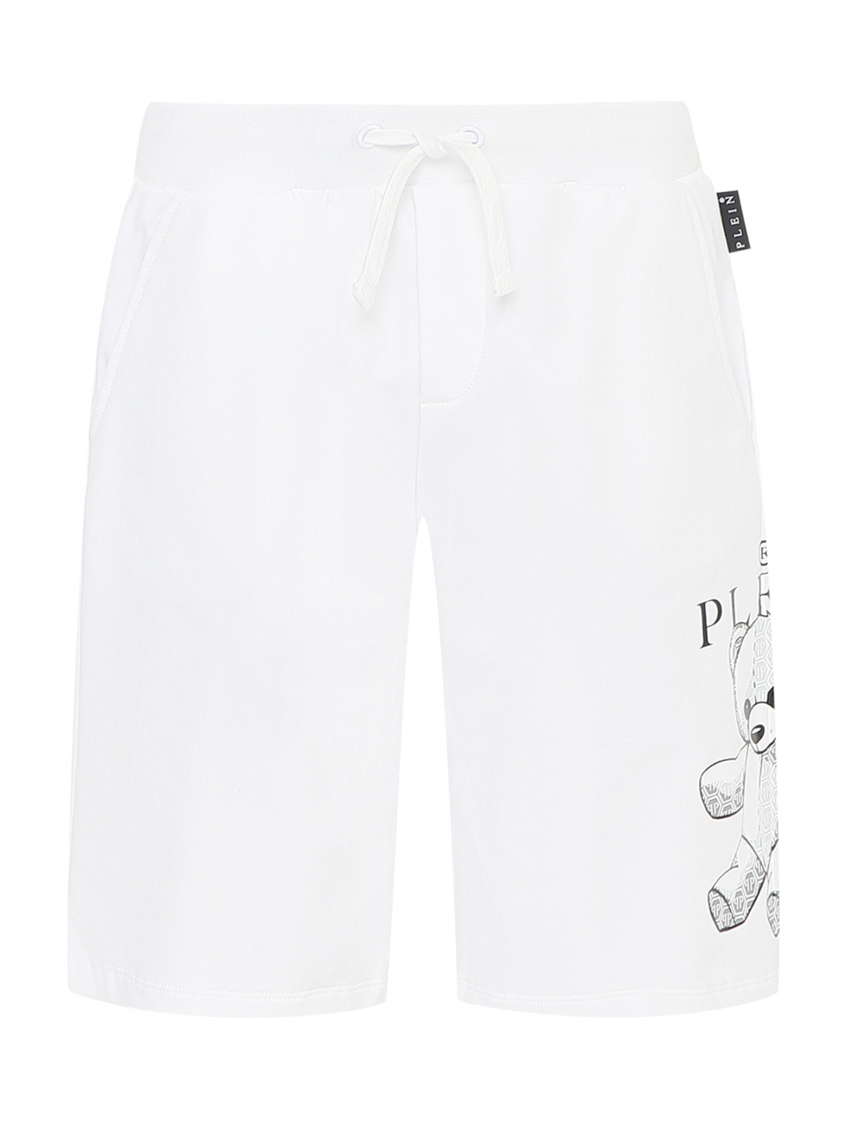 Хлопковые шорты с карманами Philipp Plein  –  Общий вид  – Цвет:  Белый