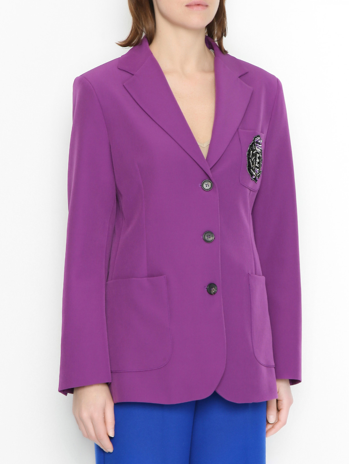 Однобортный жакет с вышивкой Ermanno Firenze  –  МодельВерхНиз  – Цвет:  Фиолетовый