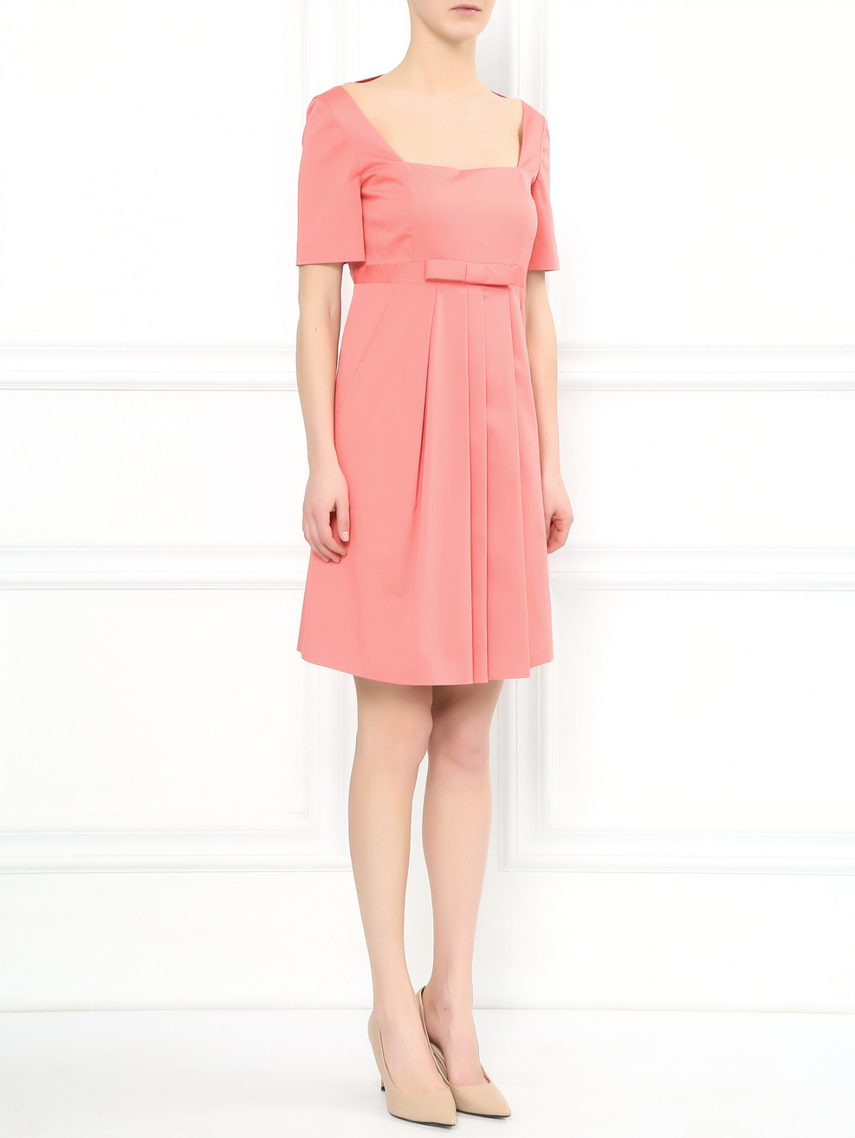 Платье из хлопка с декоративным бантом Moschino Cheap&Chic  –  Модель Общий вид  – Цвет:  Розовый
