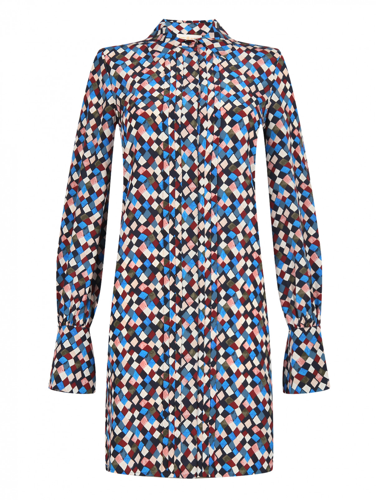 Платье из шелка свободного кроя с узором Tory Burch  –  Общий вид  – Цвет:  Узор