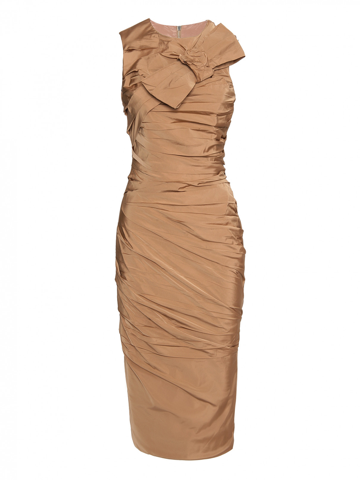 Платье комбинированное с декоративными элементами Max Mara  –  Общий вид  – Цвет:  Бежевый