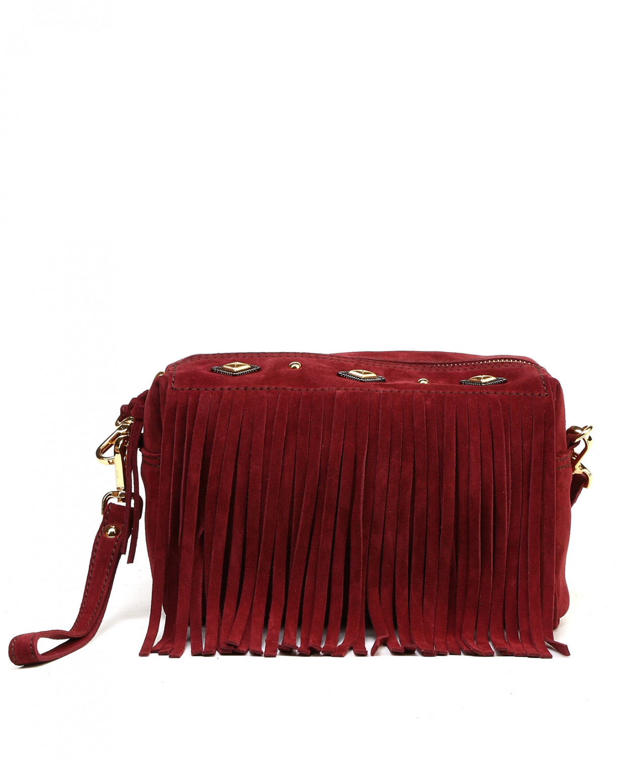 Замшевая сумка с бахромой, заклепками и ремнем через плечо Mercules  –  Общий вид  – Цвет:  Красный