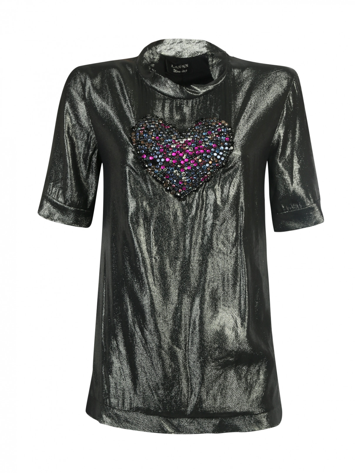 Шелковая блуза, декорированная стразами Lanvin  –  Общий вид  – Цвет:  Зеленый