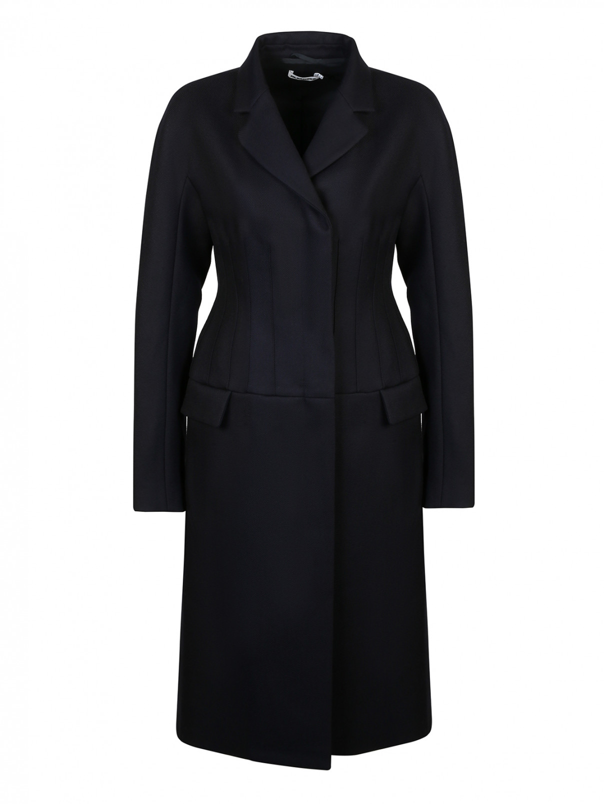 Пальто из шерсти с рельефами Jil Sander  –  Общий вид  – Цвет:  Синий