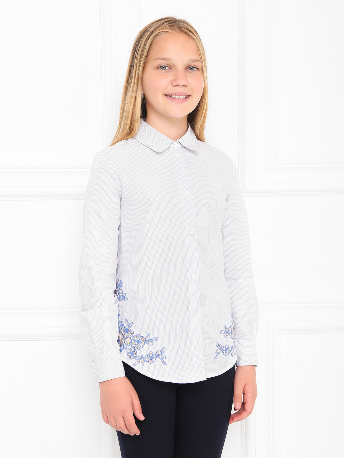 Рубашка хлопковая в полоску Ermanno Scervino Junior  –  МодельВерхНиз  – Цвет:  Синий