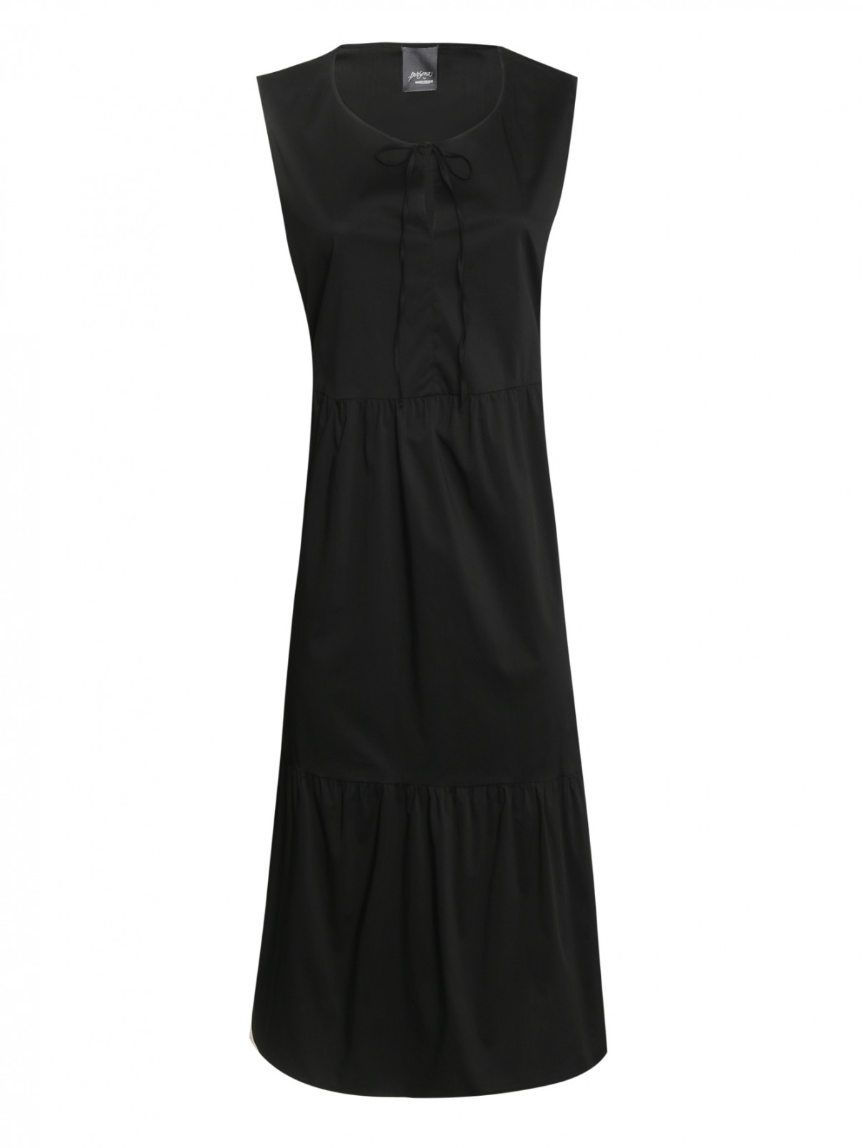 Платье-миди из смешанного хлопка с завязками Persona by Marina Rinaldi  –  Общий вид  – Цвет:  Черный