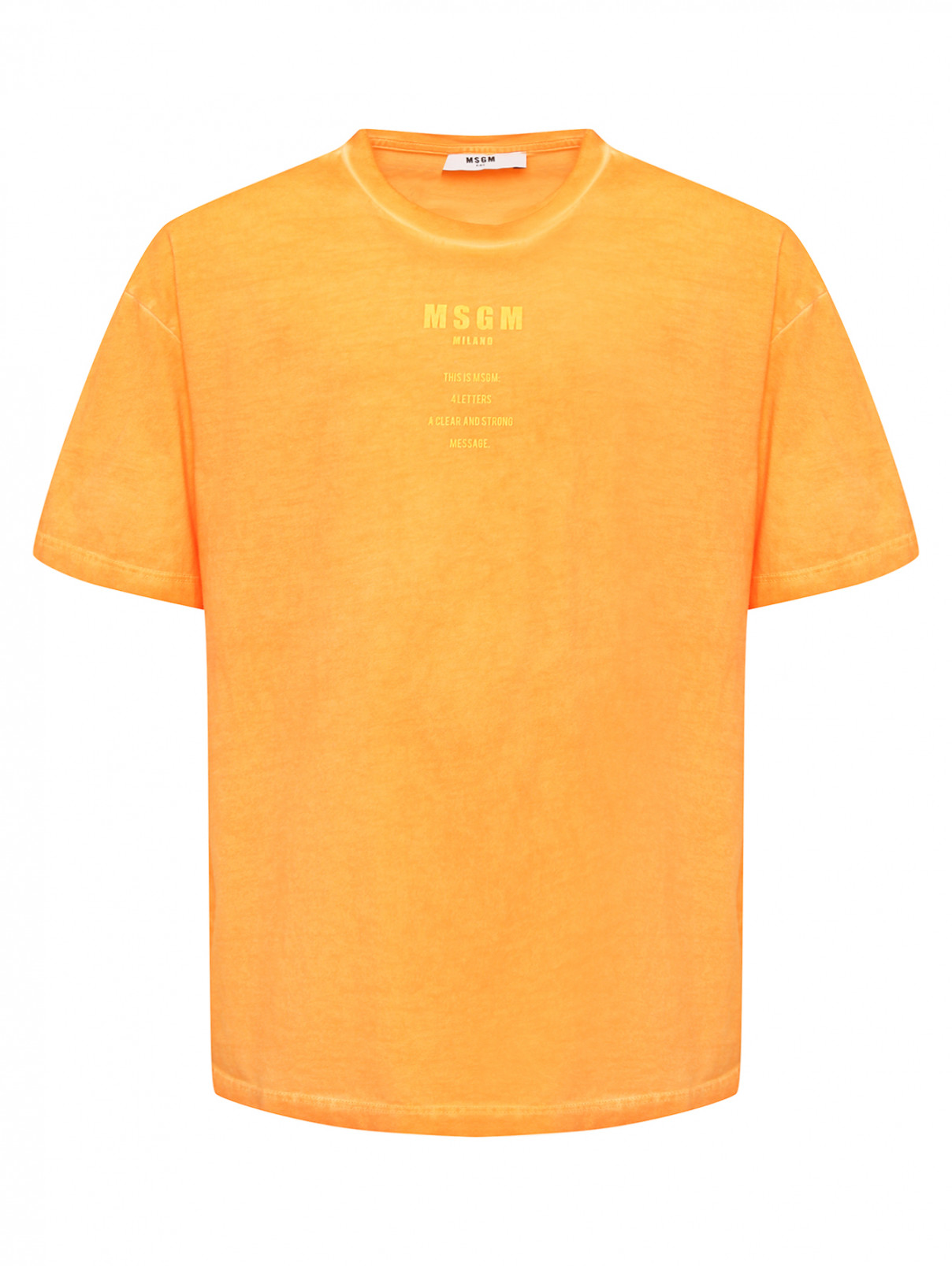 Трикотажная футболка с принтом MSGM  –  Общий вид  – Цвет:  Оранжевый
