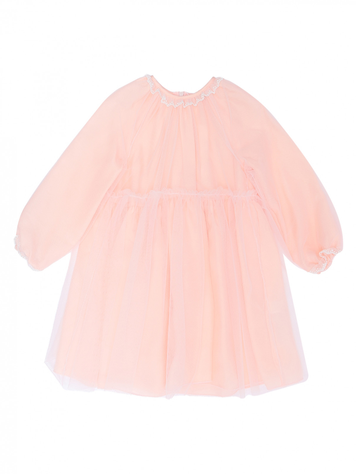 Платье из сетки с длинный рукавом Il Gufo  –  Общий вид  – Цвет:  Розовый