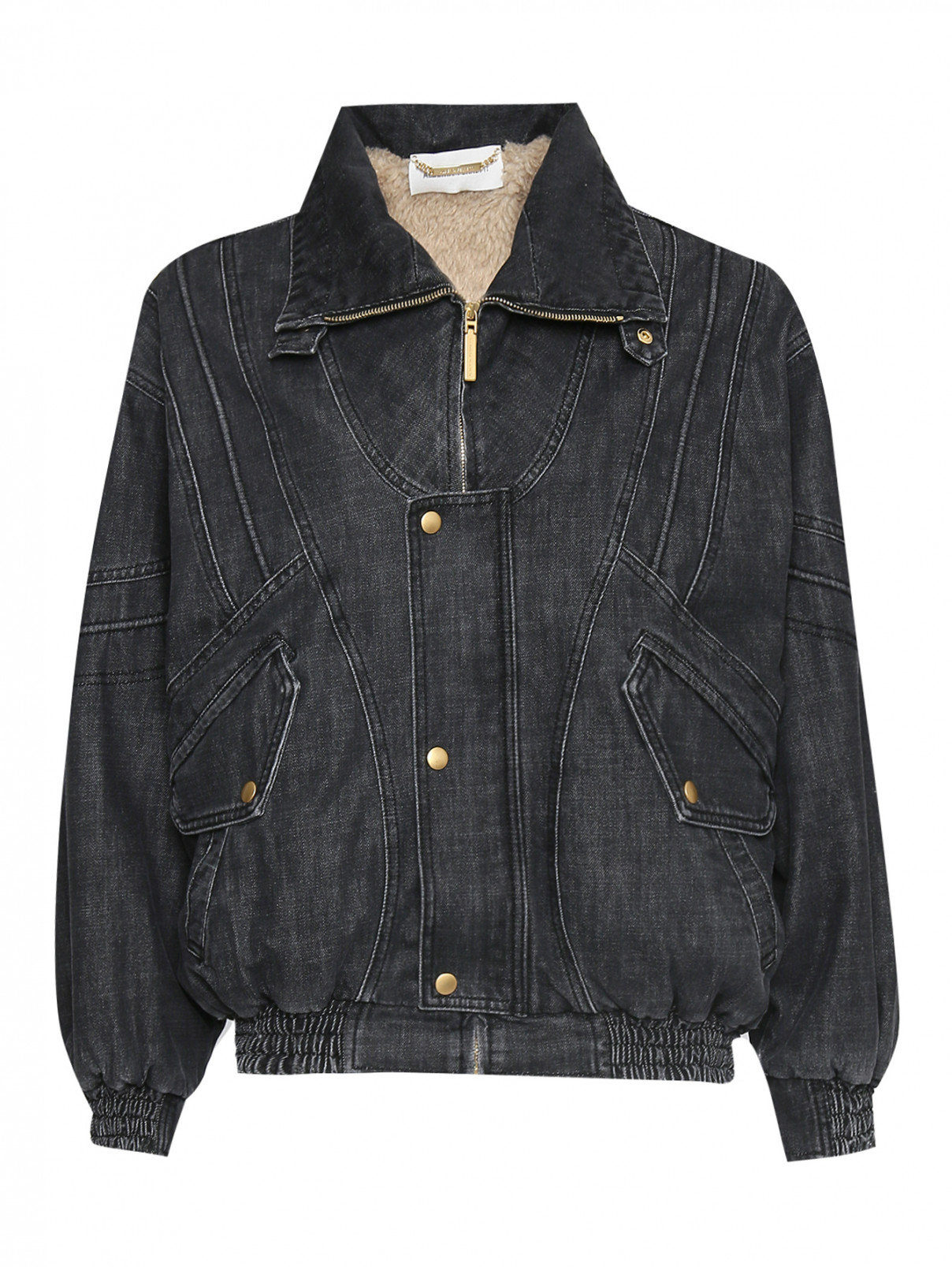 Утепленная куртка из денима на молнии Alberta Ferretti  –  Общий вид  – Цвет:  Черный