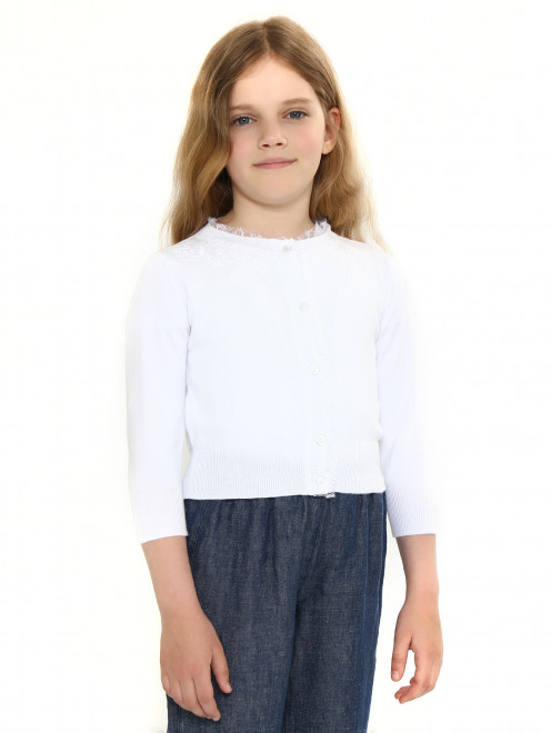 Кардиган из хлопка с отделкой кружевом Ermanno Scervino Junior - Модель Верх-Низ