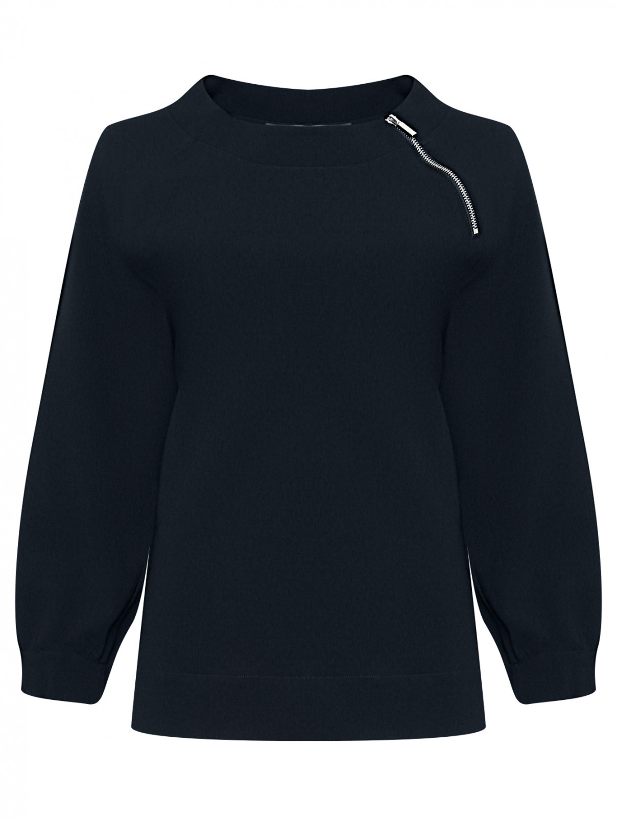 Трикотажная блуза на молнии Marina Rinaldi  –  Общий вид  – Цвет:  Черный