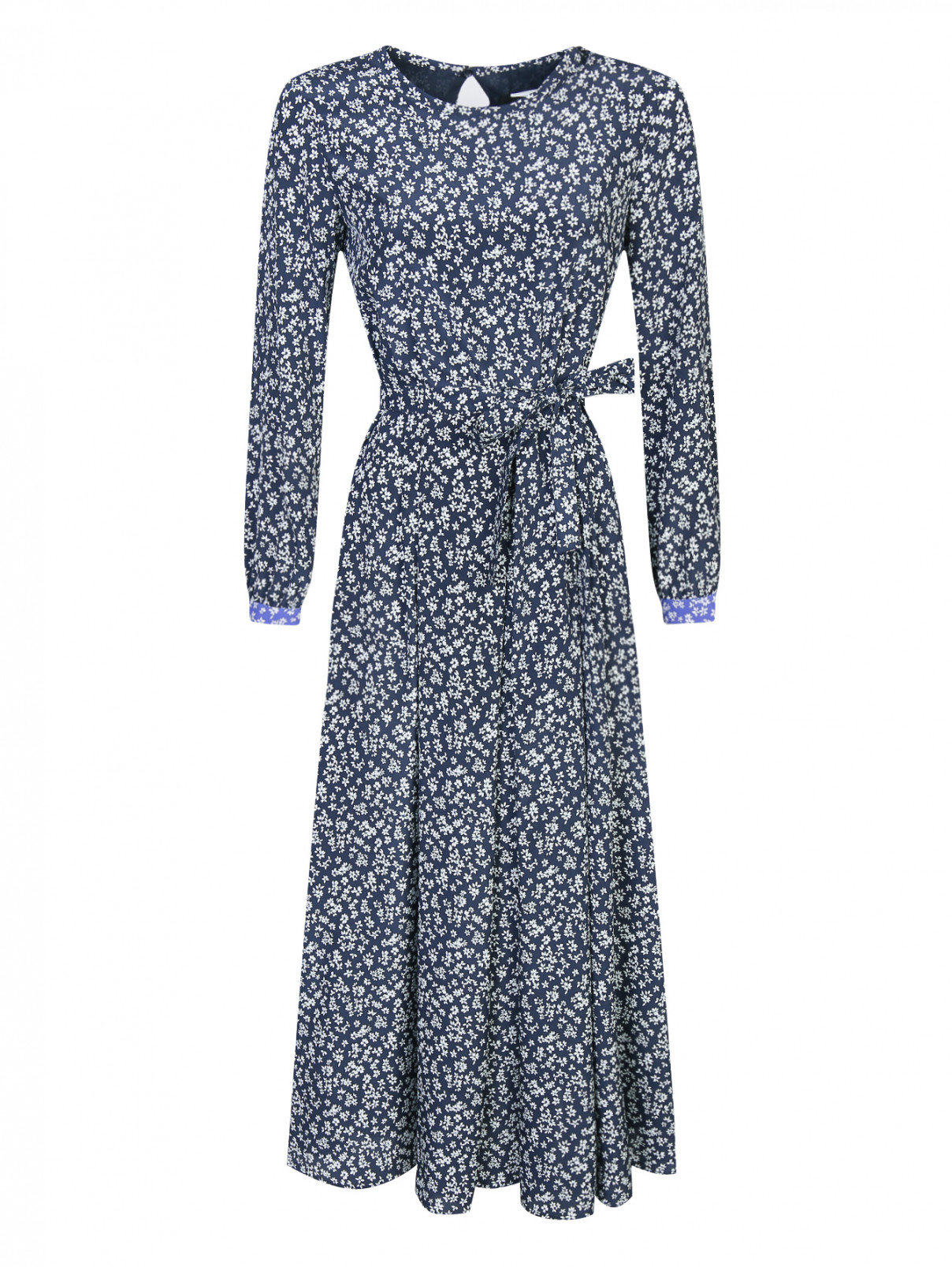 Платье-миди из шелка с узором Weekend Max Mara  –  Общий вид  – Цвет:  Синий
