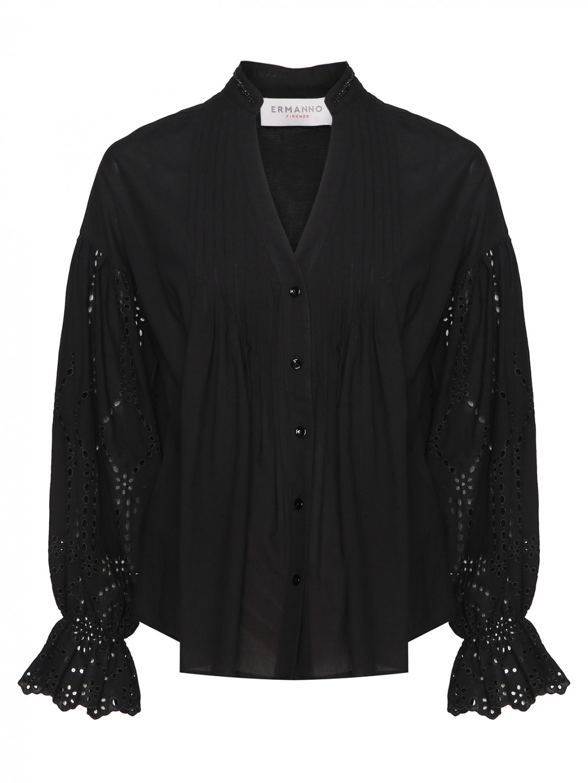 Блуза из хлопка с вышивкой Ermanno Firenze  –  Общий вид  – Цвет:  Черный