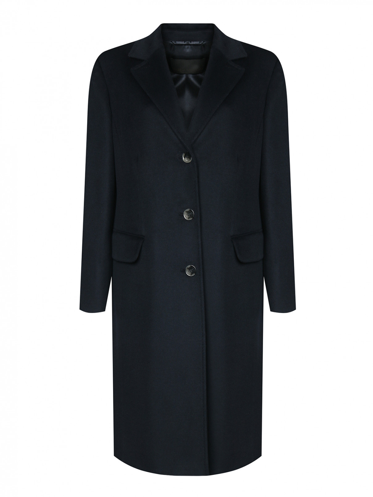 Пальто из шерсти на пуговицах с карманами Marina Rinaldi  –  Общий вид  – Цвет:  Синий