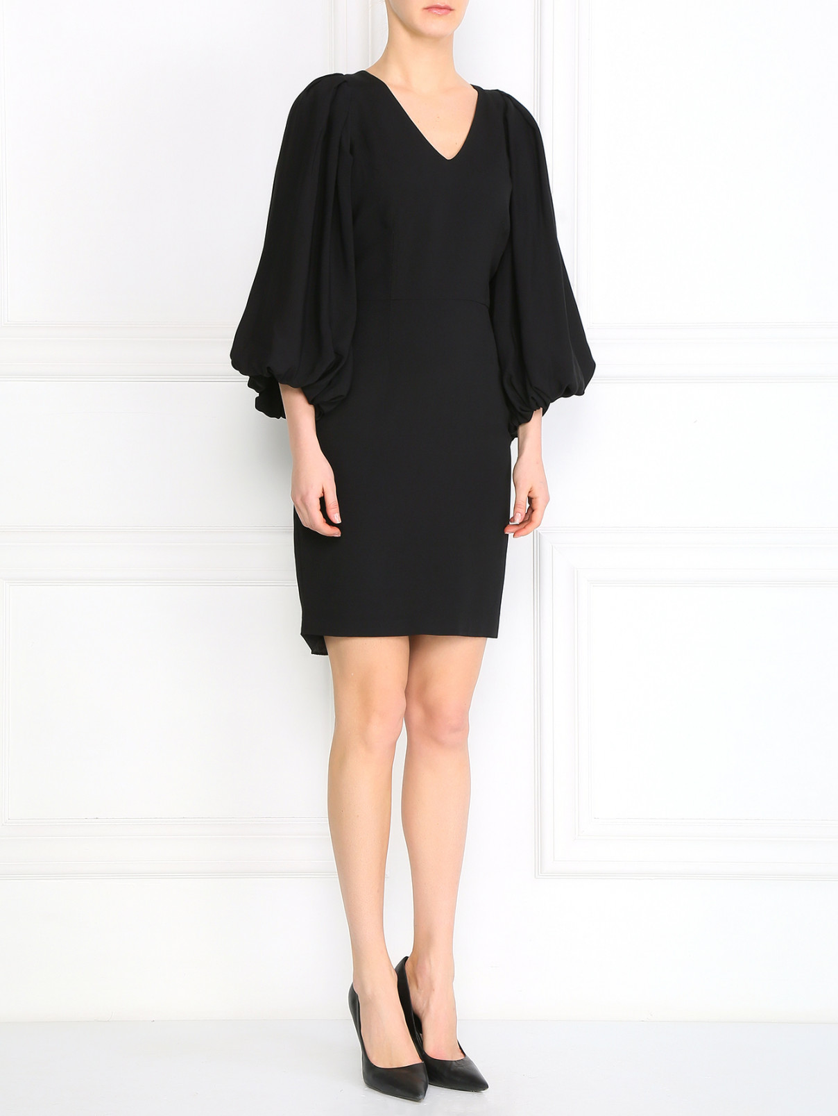 Платье-футляр с объемными рукавами JO NO FUI  –  Модель Общий вид  – Цвет:  Черный