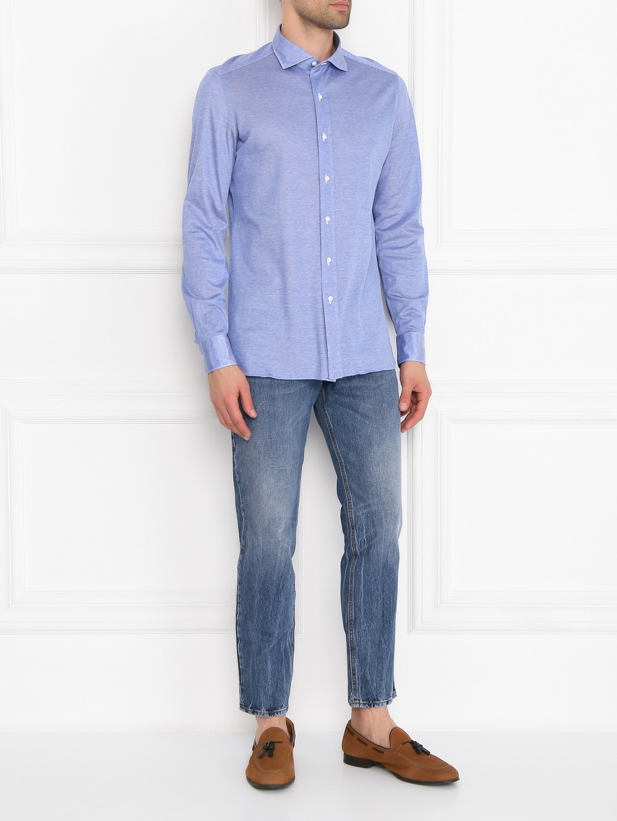 Рубашка из хлопка на пуговицах Giampaolo  –  МодельОбщийВид  – Цвет:  Синий