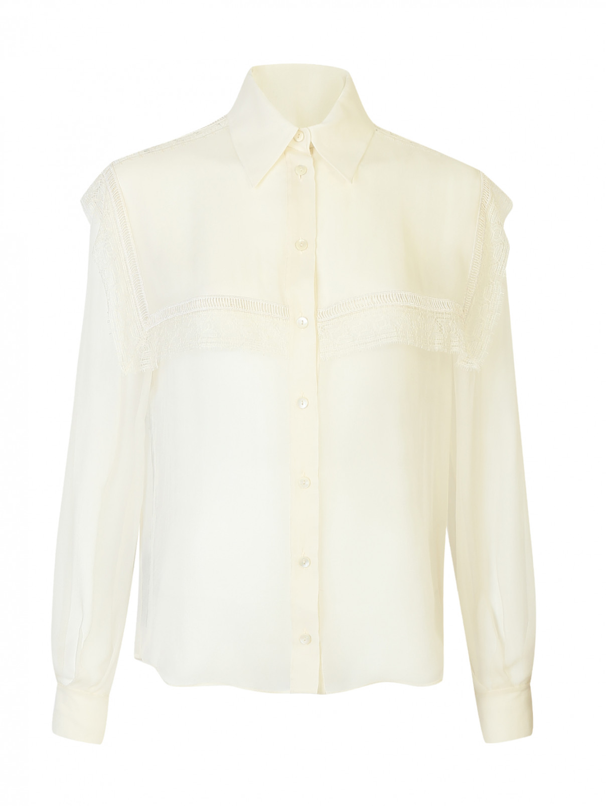 Блуза из шелка с кружевом Alberta Ferretti  –  Общий вид  – Цвет:  Белый
