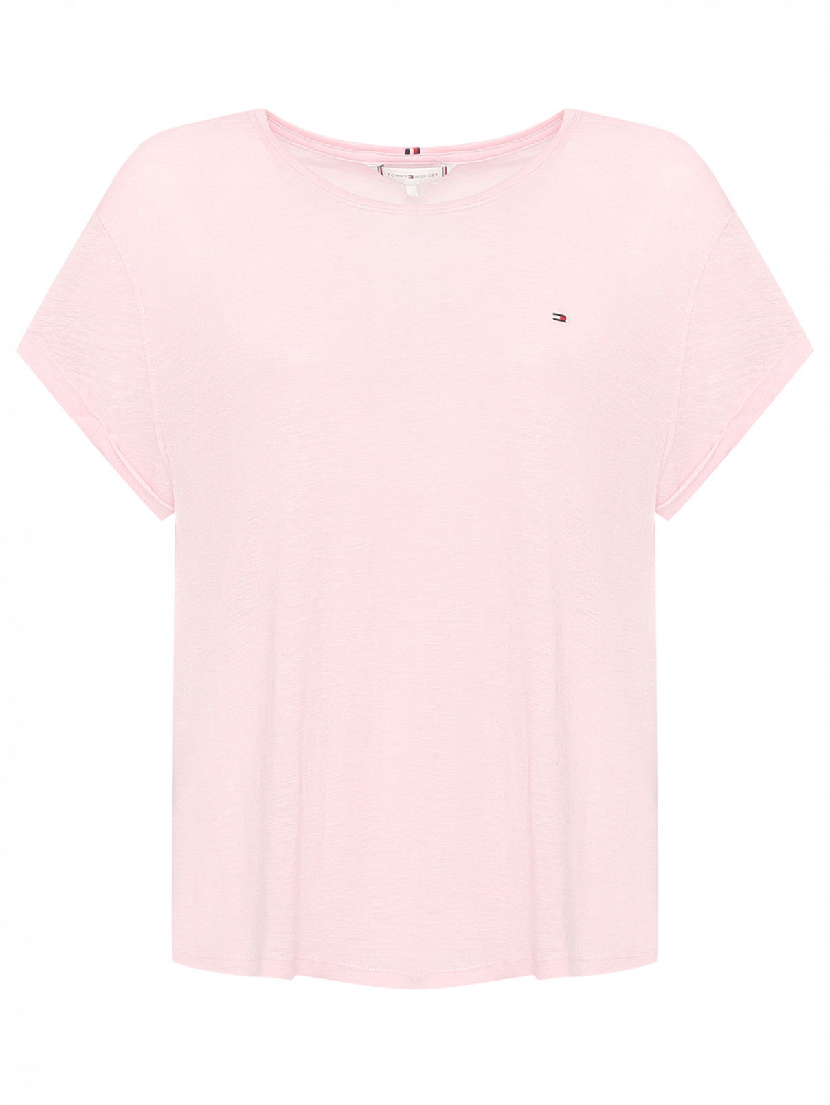Однотонная футболка с логотипом Tommy Hilfiger  –  Общий вид  – Цвет:  Розовый