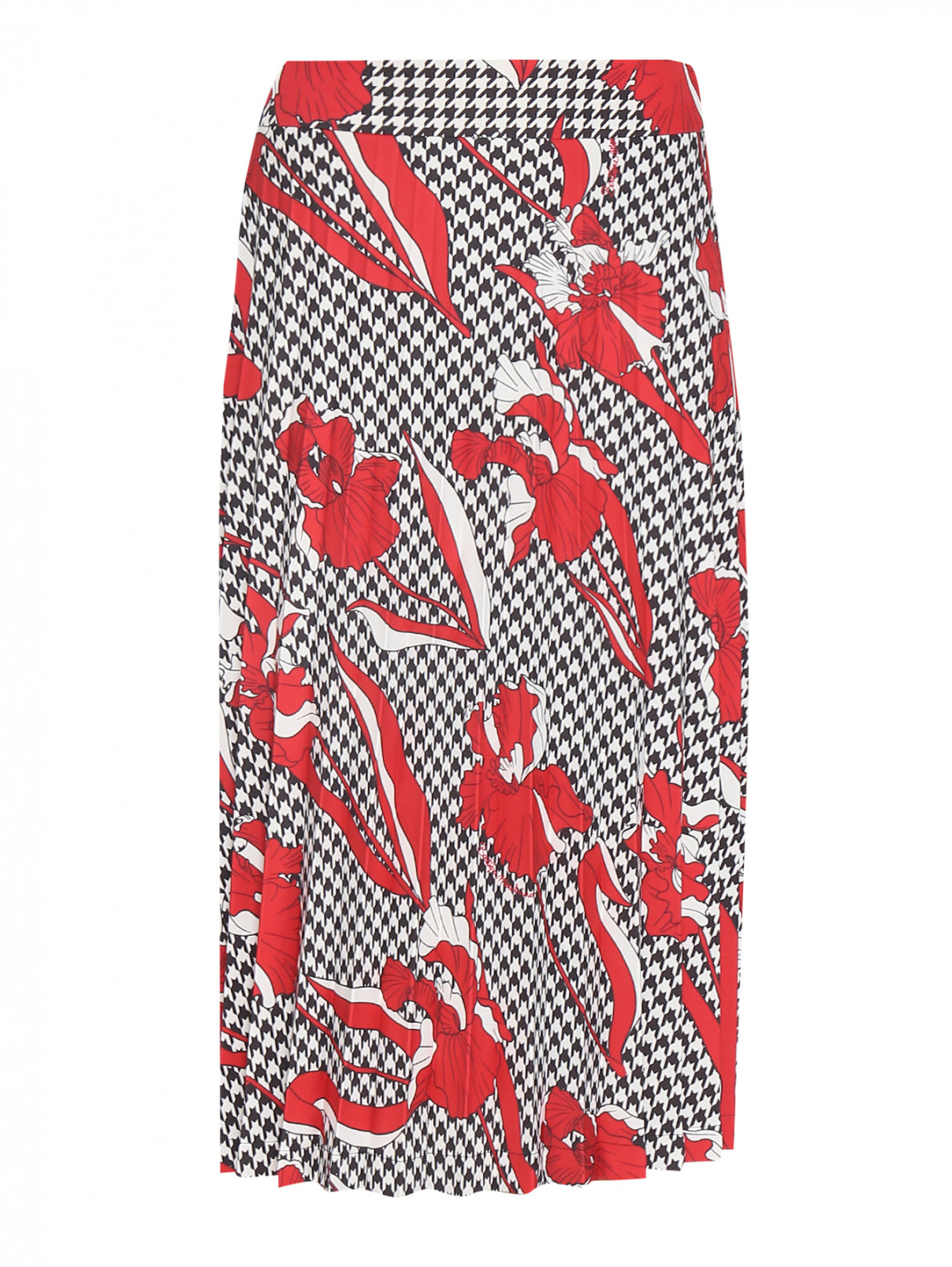 Плиссированная юбка-миди с узором Moschino Boutique  –  Общий вид  – Цвет:  Узор