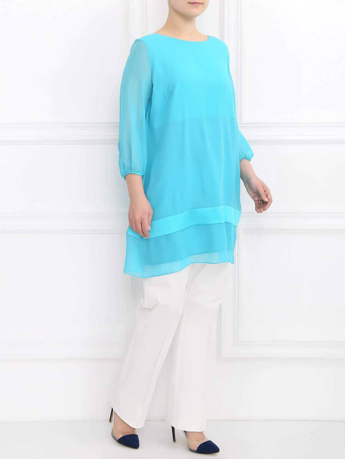 Блуза удлиненная из шелка Marina Rinaldi  –  Модель Общий вид  – Цвет:  Синий