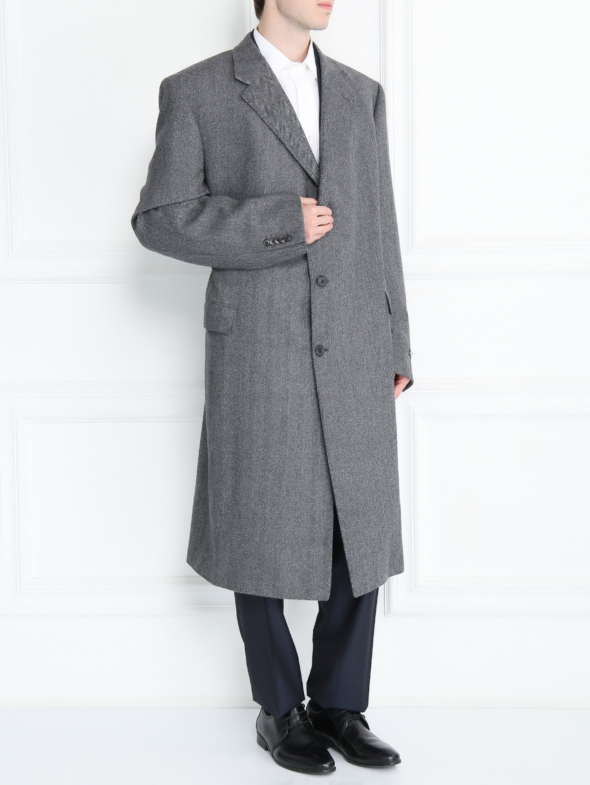 Пальто однобортное из шерсти Corneliani  –  Модель Общий вид  – Цвет:  Серый