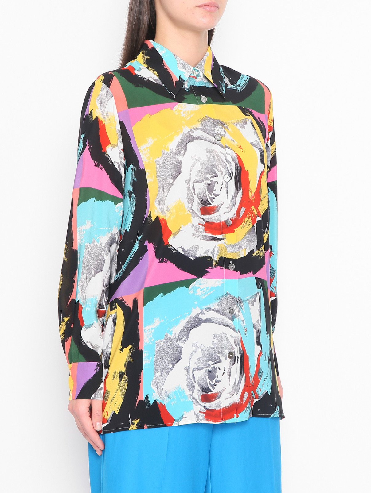 Блуза из шелка с узором Marina Rinaldi  –  МодельВерхНиз  – Цвет:  Мультиколор