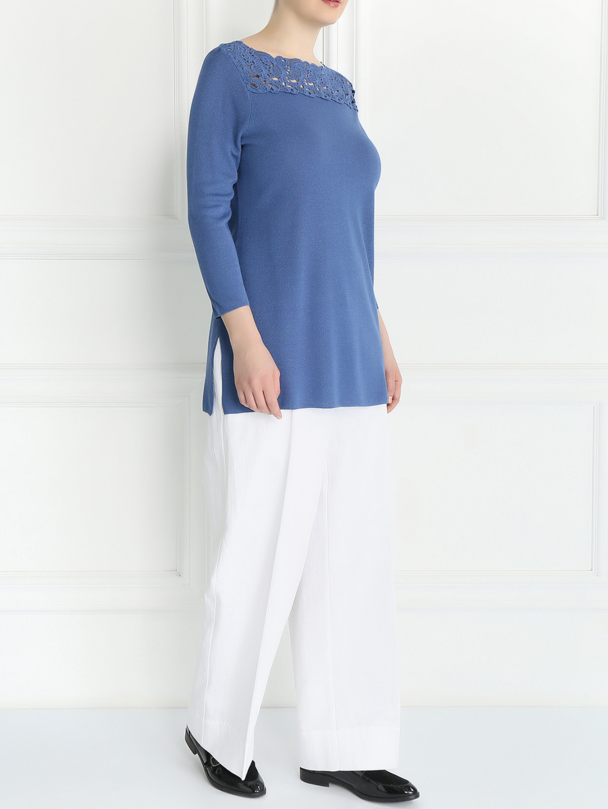 Джемпер с вышивкой Marina Rinaldi  –  Модель Общий вид  – Цвет:  Синий