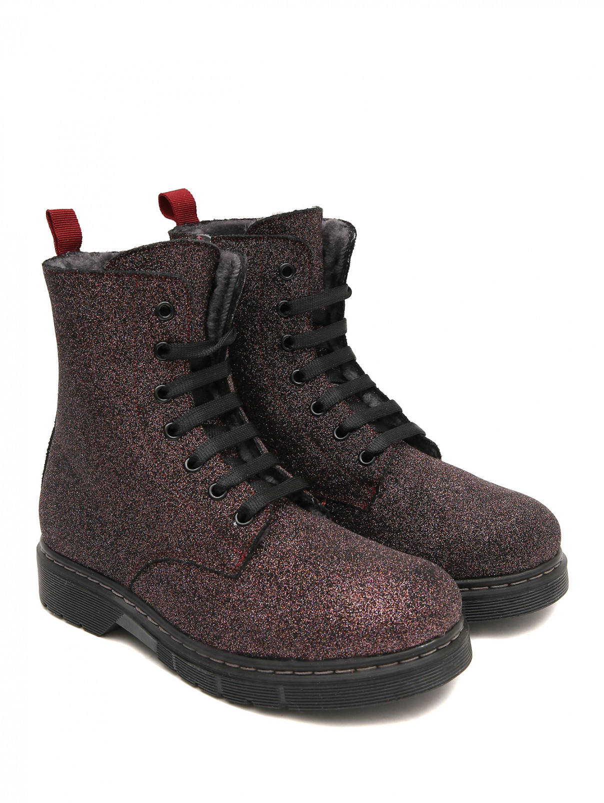 Высокие ботинки на шнуровке с блестками Zecchino d`Oro  –  Общий вид  – Цвет:  Красный