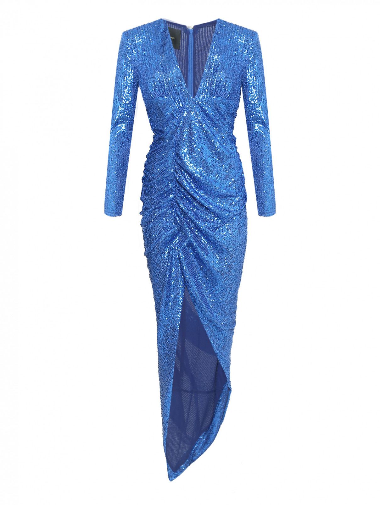 Платье асимметричного кроя декорированное пайетками PINKO  –  Общий вид  – Цвет:  Синий