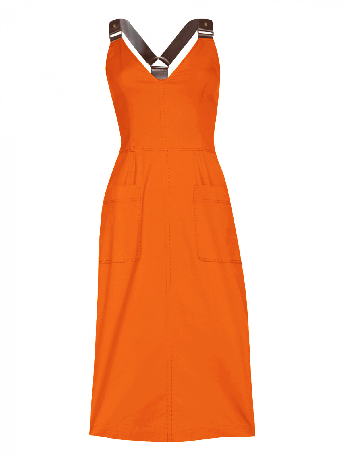 Платье-миди из хлопка с накладными карманами Alberta Ferretti  –  Общий вид  – Цвет:  Оранжевый