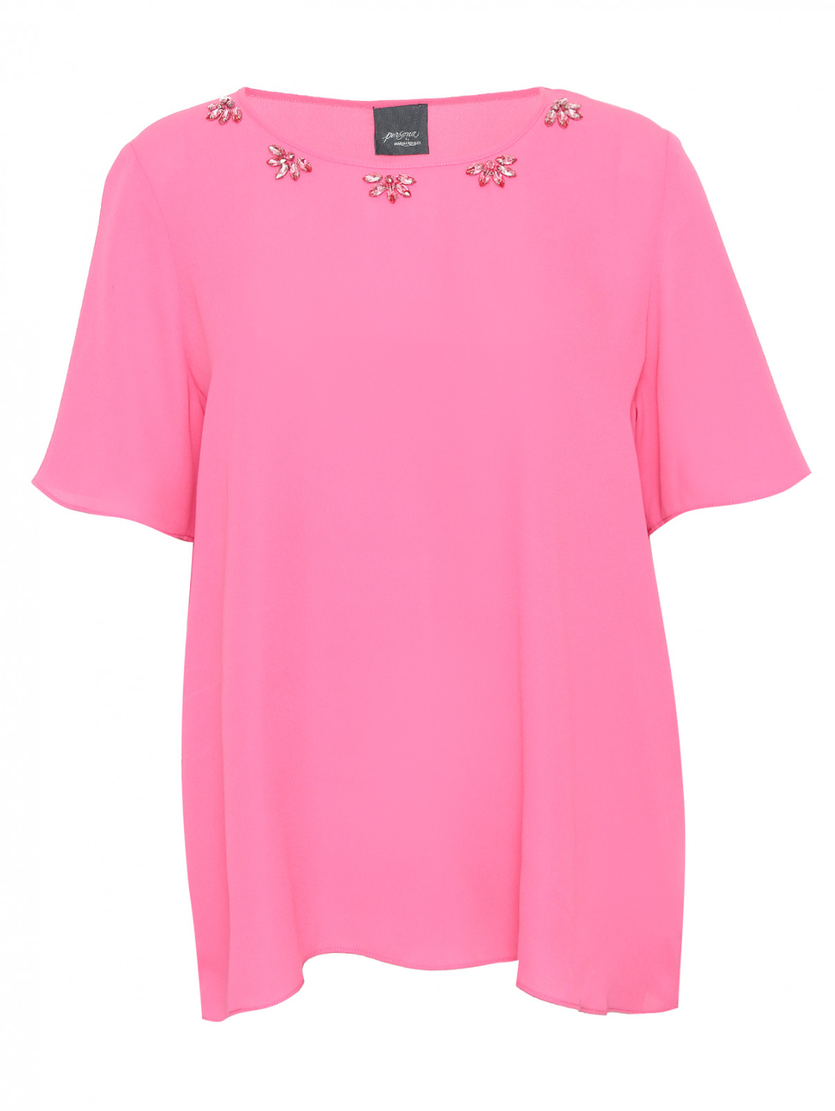 Блуза свободного кроя с декоративной отделкой Persona by Marina Rinaldi  –  Общий вид  – Цвет:  Розовый