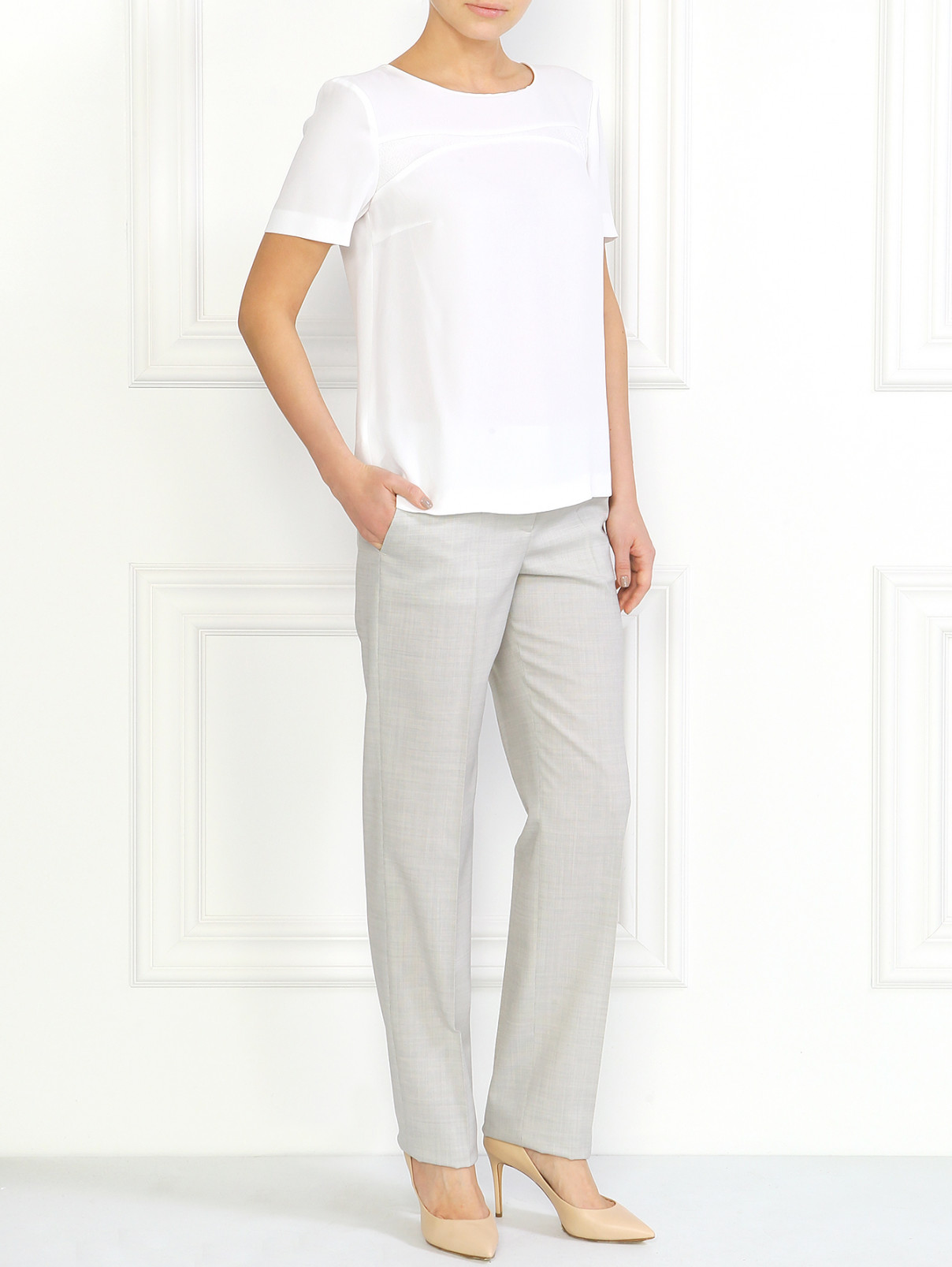 Блуза с круглым вырезом Boss  –  Модель Общий вид  – Цвет:  Белый