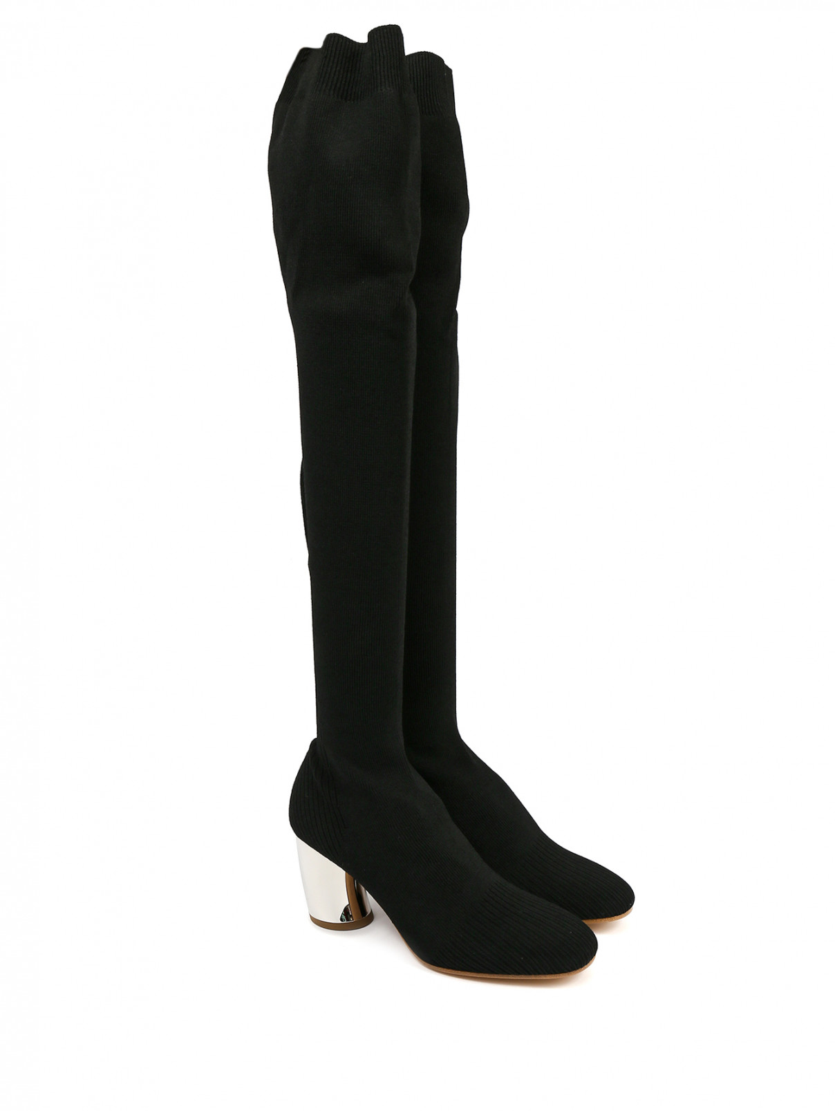 Трикотажные сапоги-ботфорты на контрастном каблуке Proenza Schouler  –  Общий вид  – Цвет:  Черный