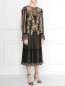 Платье из сетки с вышивкой и декором кружевом Alberta Ferretti  –  МодельВерхНиз