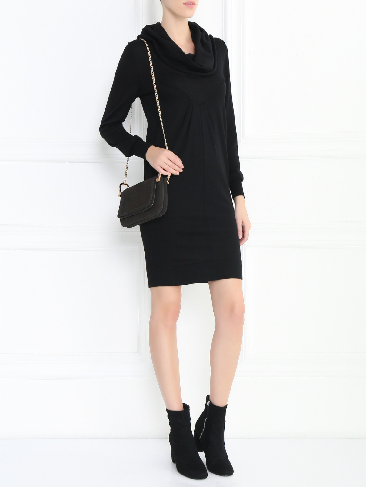 Платье-мини из шерсти с длинными рукавами La Perla  –  Модель Общий вид  – Цвет:  Черный