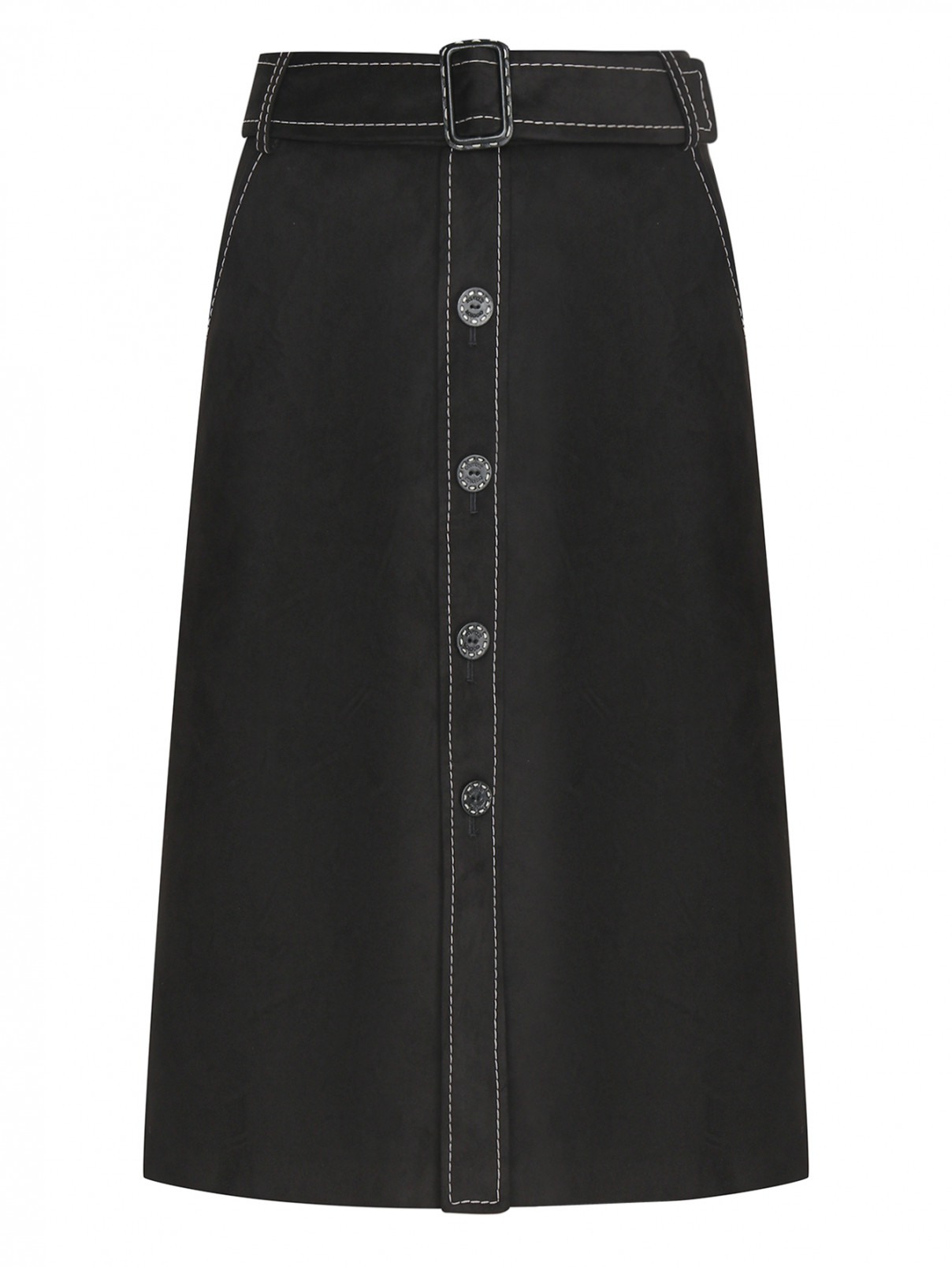 Юбка на пуговицах с карманами Moschino Boutique  –  Общий вид  – Цвет:  Черный