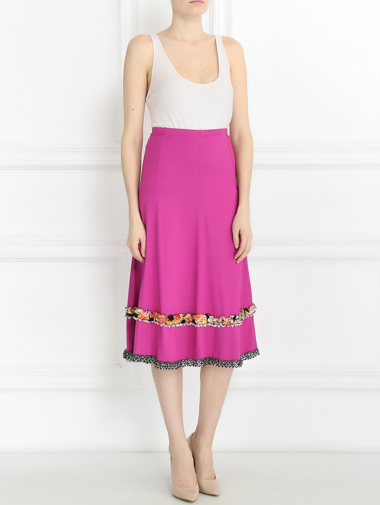 Трикотажная юбка с аппликацией Mariella Burani  –  Модель Общий вид  – Цвет:  Розовый