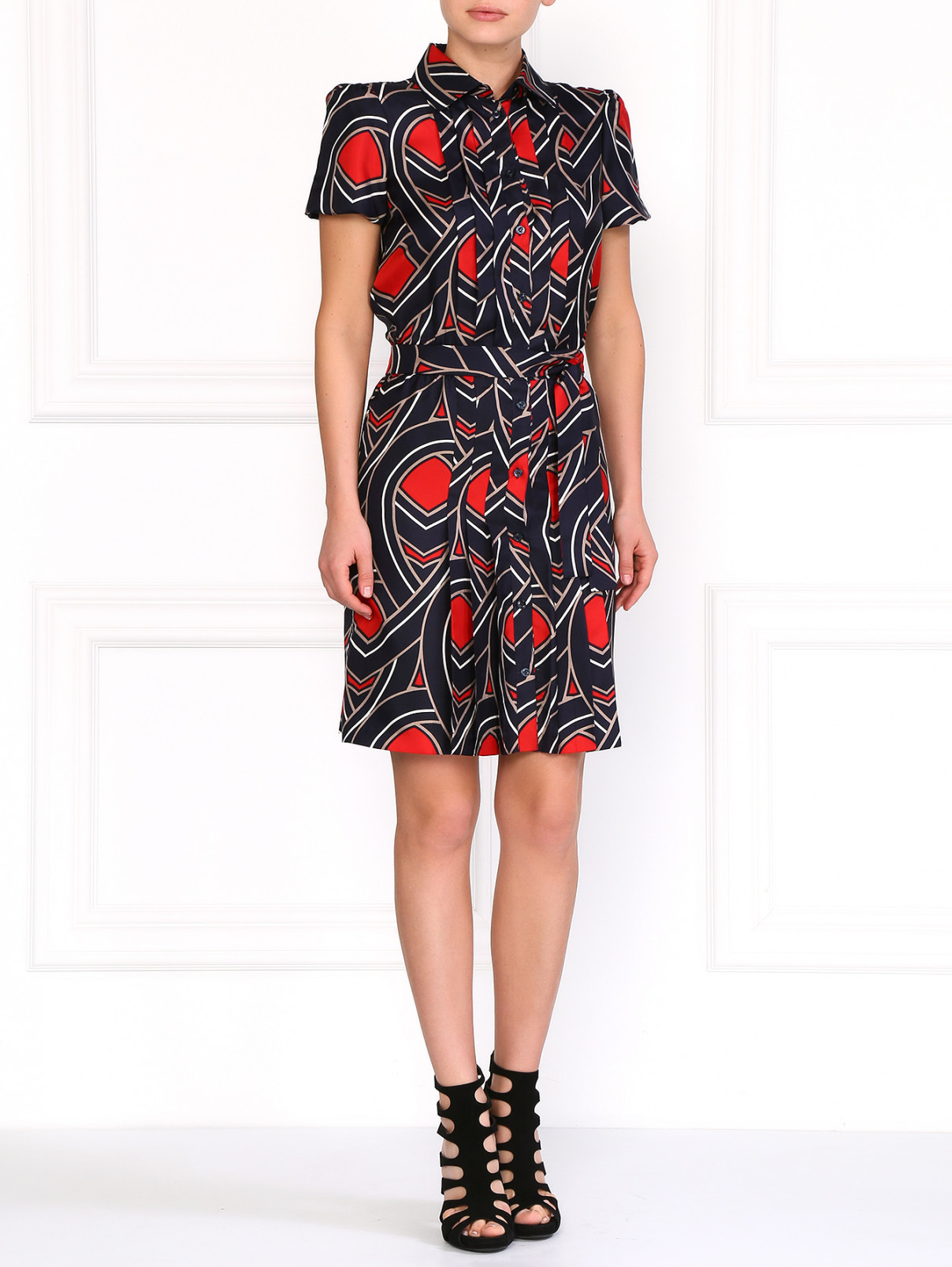 Шелковое платье с графичным принтом Moschino Cheap&Chic  –  Модель Общий вид  – Цвет:  Узор