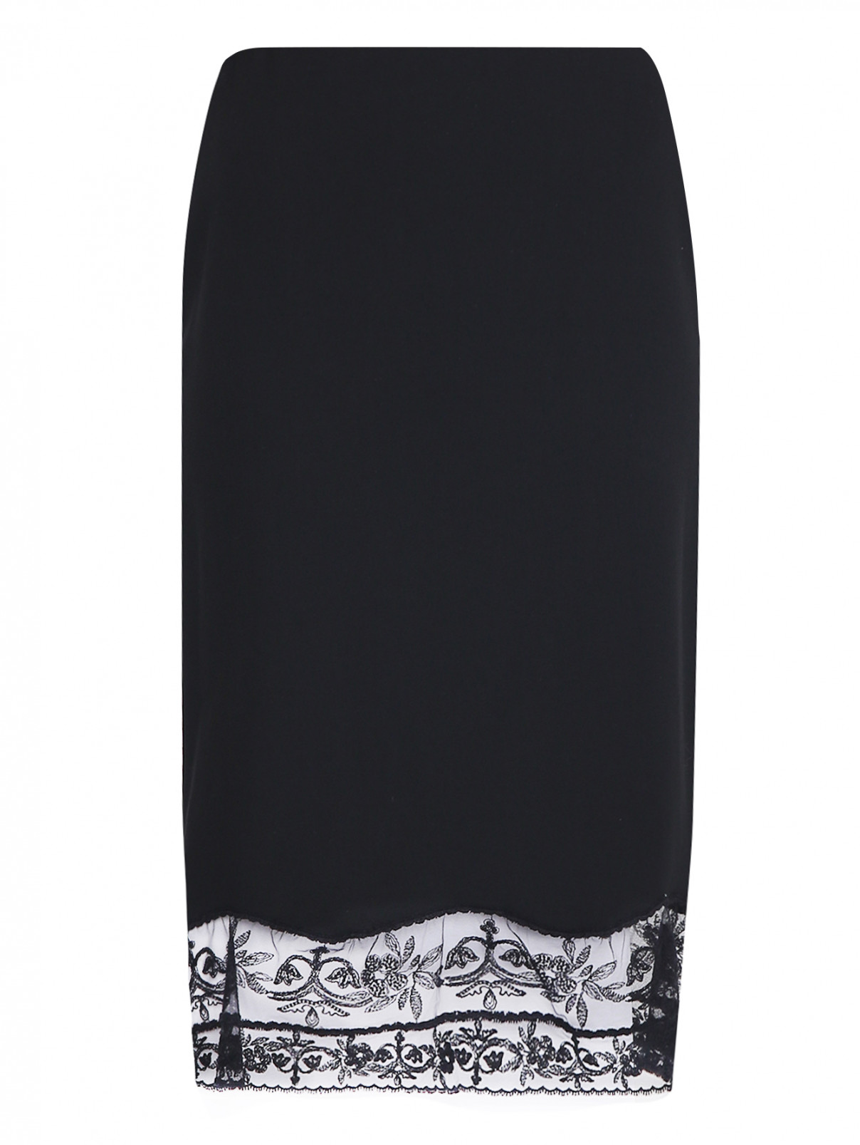 Юбка-миди с декоративной вышивкой Ermanno Scervino  –  Общий вид  – Цвет:  Черный
